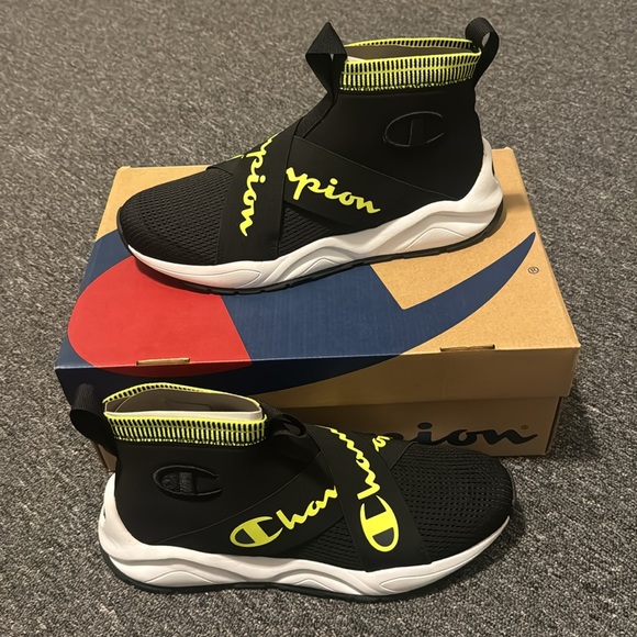 NEW Mens Champion Rally Crossover High Top Shoes Size 10.5 Black-NeonGreen-White - Picture 2 of 6